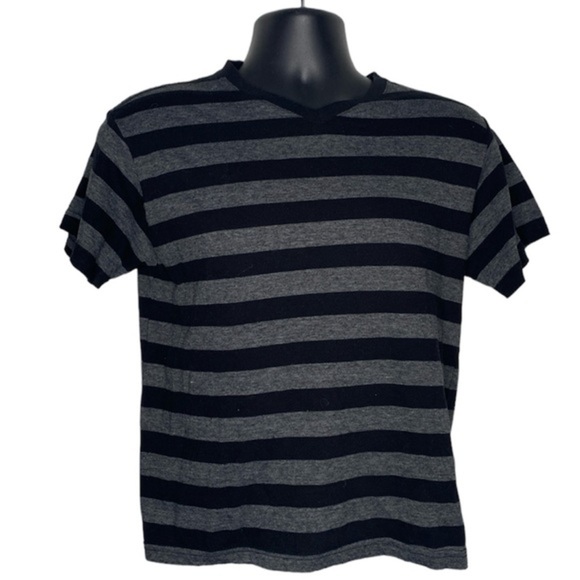Canyon River Blues Classic Striped Shallow V-Neck Tee (Size:L, Color:Black/Gray) - Picture 1 of 4